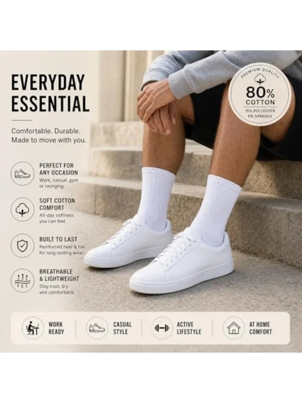 Cozy 72 Pairs Crew Socks for Men & Women | Unisex Cotton Athletic
